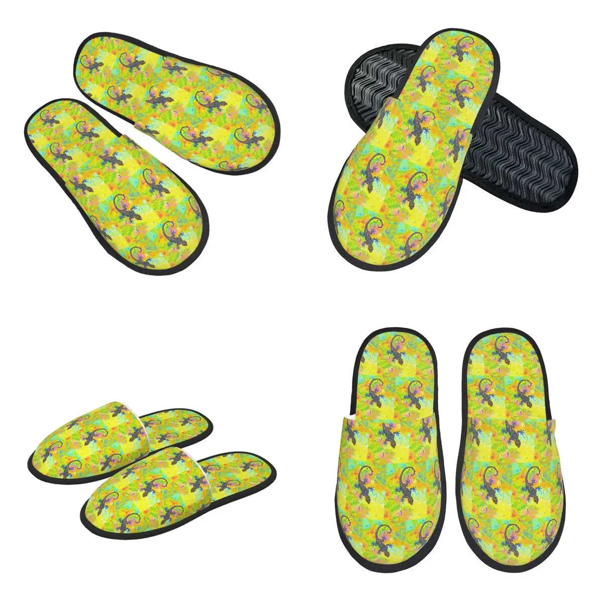 Custom Electric Groovy Gecko Psychedelic Paisley Lizard Slippers Memory Foam Warm Soft Women House Slipper Bedroom Comfy Shoes
