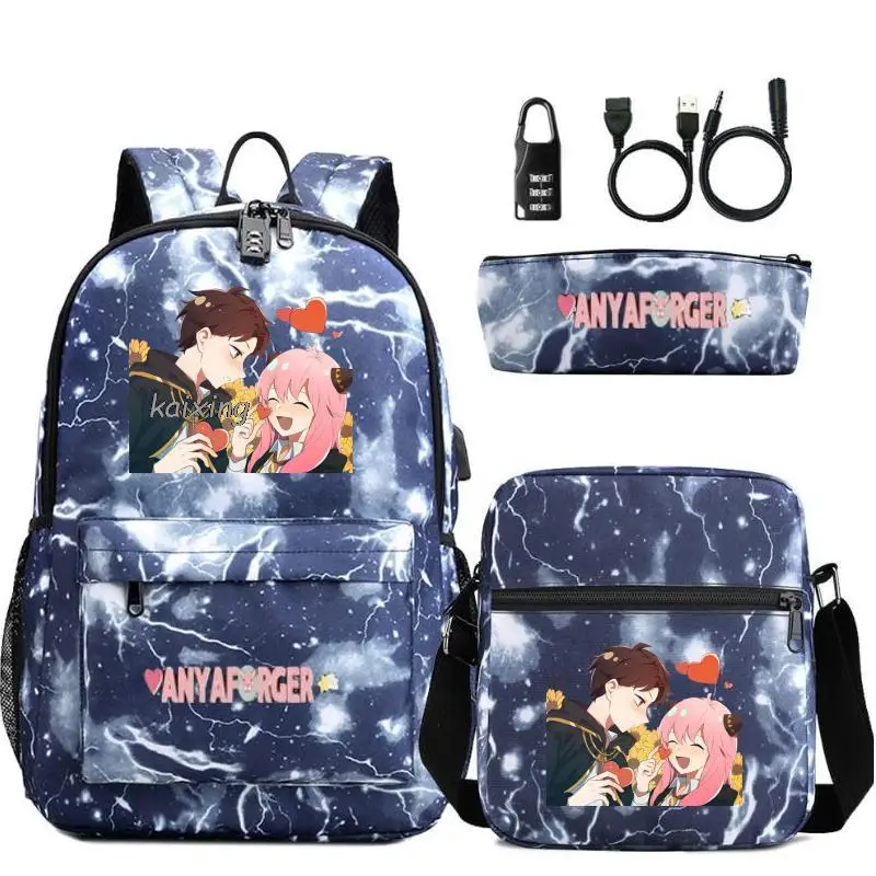 3 pz/set Anime Spy X Family Usb zaino studente adolescenti Bookbag zaino sportivo per ragazza Bagpack Laptop adolescenti zaino da viaggio