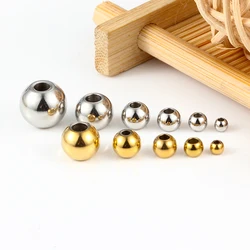 2-10mm Stainless Steel Gold Beads For Jewerly Making Loose Spacer Ball DIY Necklace Bracelet Fashion Cool Polishing Accessories