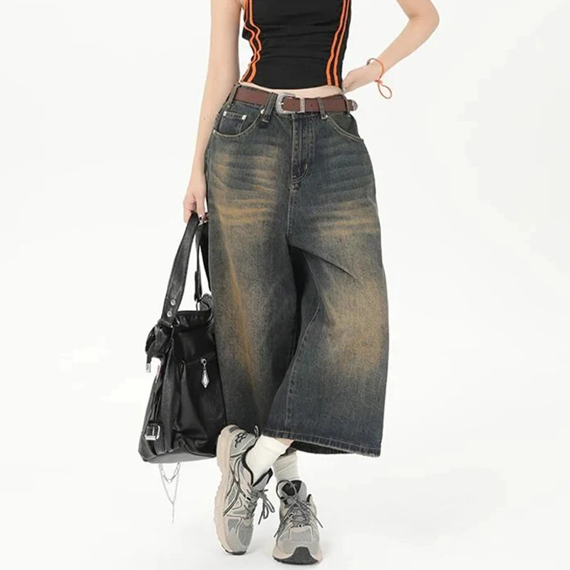 

Wide Leg Baggy Jeans Pants Y2k Cropped Barrel Jeans Woman 2024 Loose Knee Length Shorts Men's Oversize Denim Trouser Jeans Short