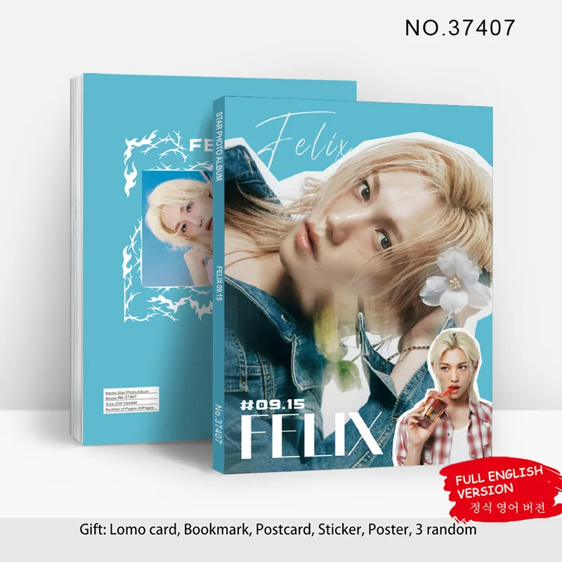 

80 Pages Felix Stray Kids Photobook Lyric Book Full English With Gifts Lomo Card Bookmark Postcard Sticker Poster For Fans Gift