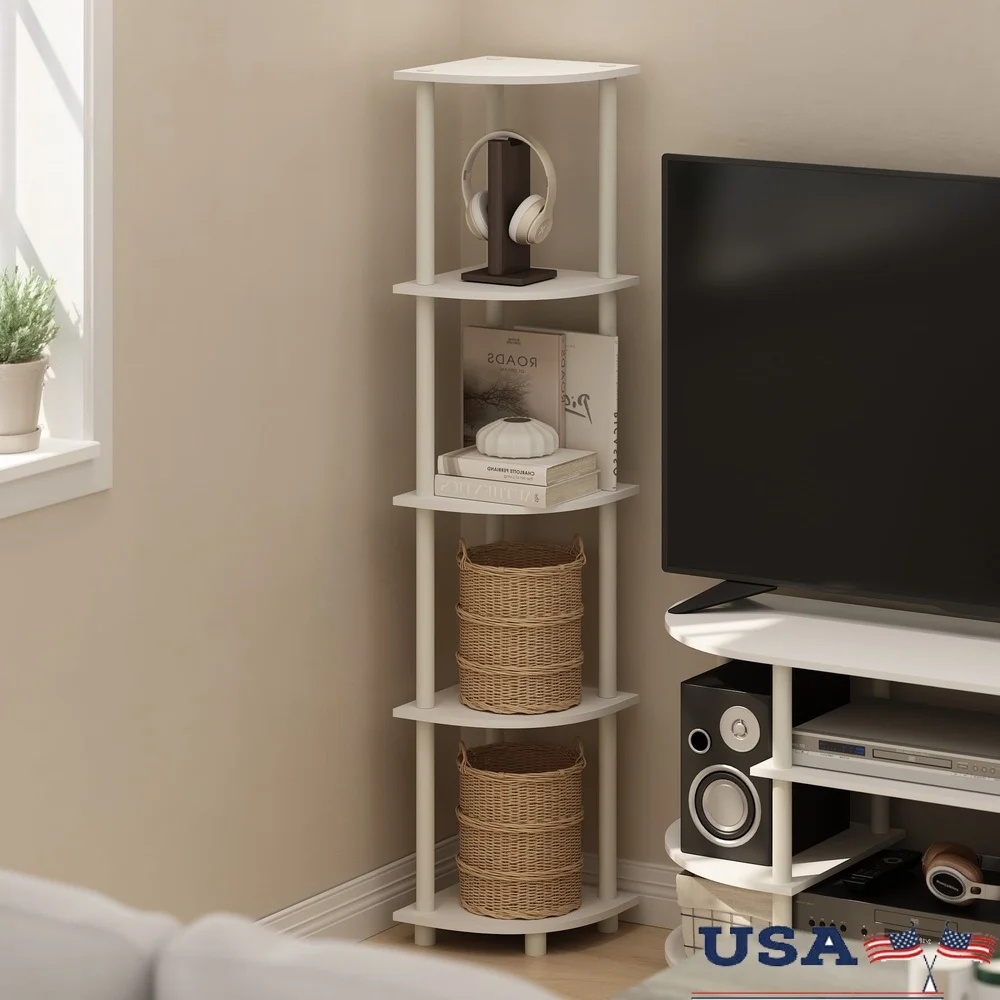 

5 Tier Corner Display Rack Multipurpose Shelving Unit Easy Assembly Space-Saving Durable Composite Wood Indoor Storage Solution