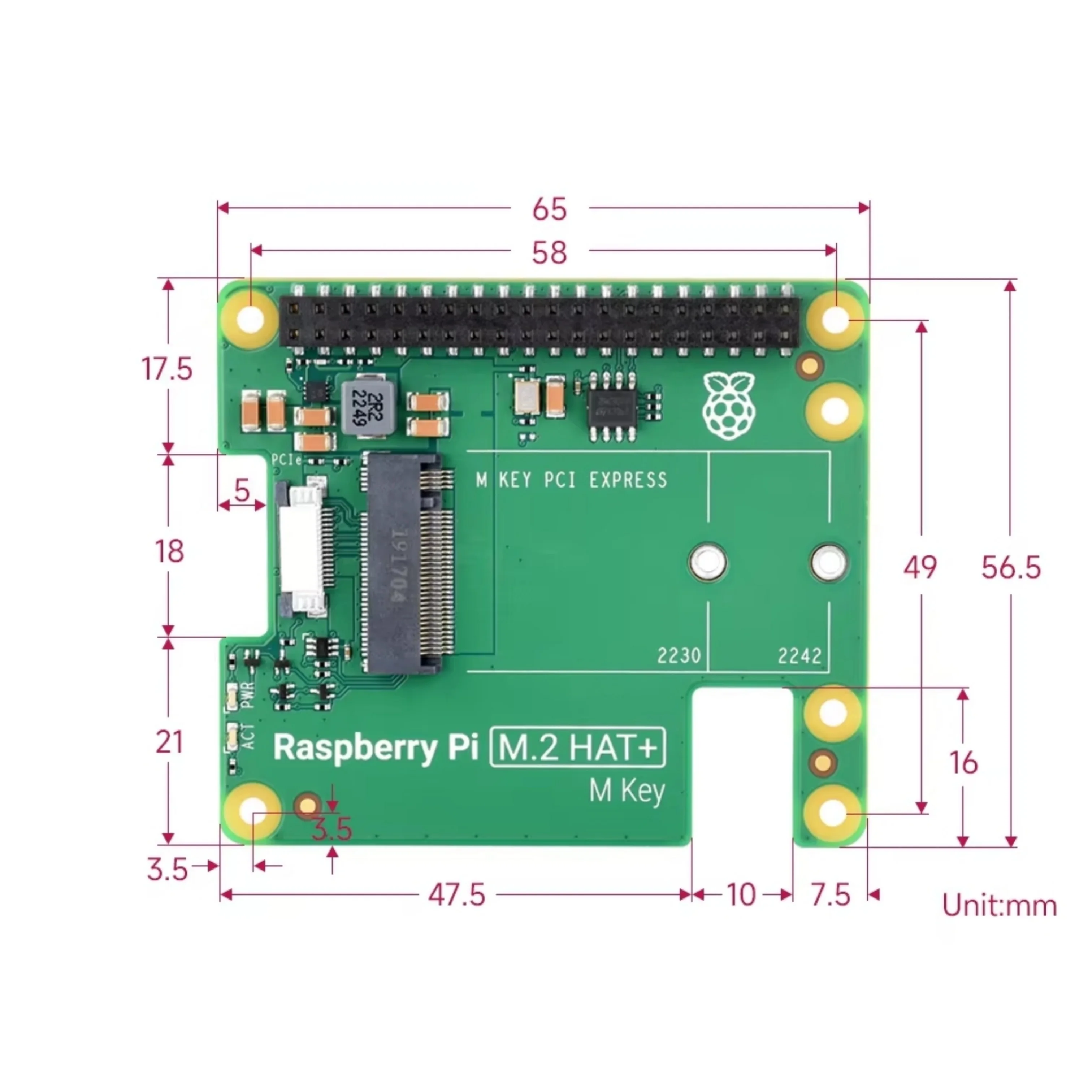 قبعة Raspberry Pi 5 M.2 + Gen2 Gen3 NVME M.2 SSD 2230/2242 taille M المفتاح PCI Express GPIO Placa de expanseur para RPI5 Pi5