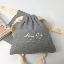 50PCS Gray Cotton Gift Bags Makeup Eyelashes Hair Packaging Pouches Jewelry Canvas luck bag Dust Sack cajas cartón packaging