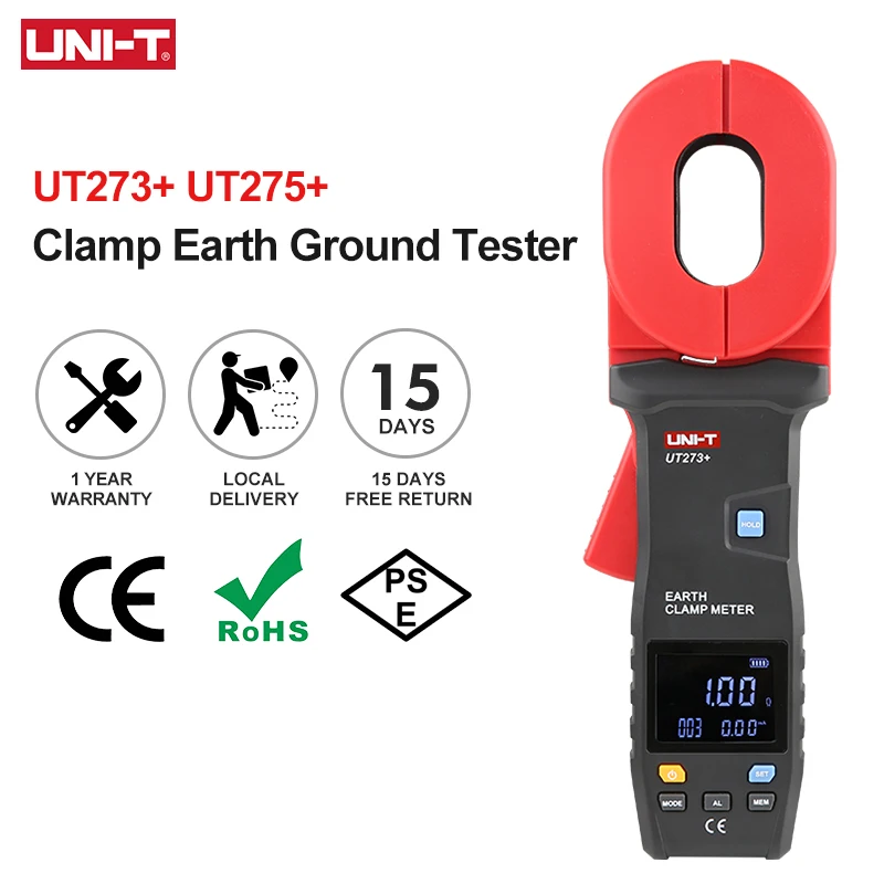 UNI-T Digital Clamp Earth Ground Tester UT273+ UT275+ 600Ω 1000Ω Grounding Resistance Meter Leakage Current Loop Resistance Test