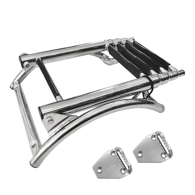 304 Stainless Steel Folding Marine Ladder Curved 4 Step Sewer Access Ladder for Yacht Boat Hardware Accessories Durable