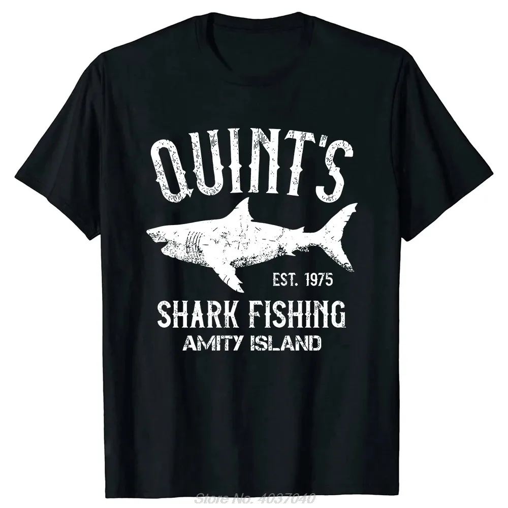 Quints Shark JAWS Amity Island 1975 البحرية تي شيرت الرجال الملابس عادية الأساسية تي شيرت المتضخم اللياقة البدنية التي شيرت تيز القمم