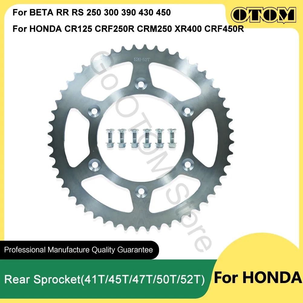 OTOM 1983-2018 Motorcycle Rear Sprocket Chain 520 41T 45T 47T 50T 52T For HONDA CR125 CRF250R CRM250 XR400 CRF450R BETA RR RS