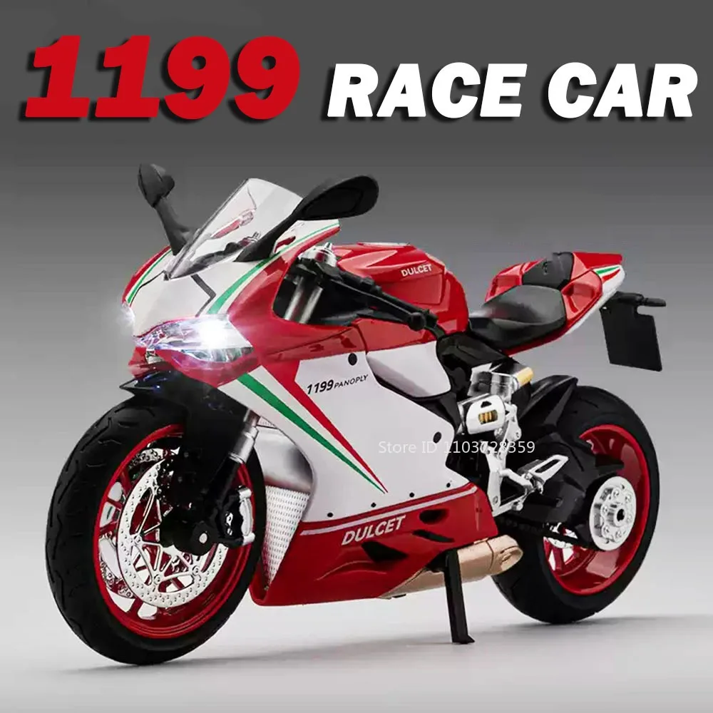 

1:9 1199 V4S Motorcycle Model Toy Alloy Diecast Race Motorbikes Sound Light Shock Absorption Front Wheel Steering for Kids Gifts