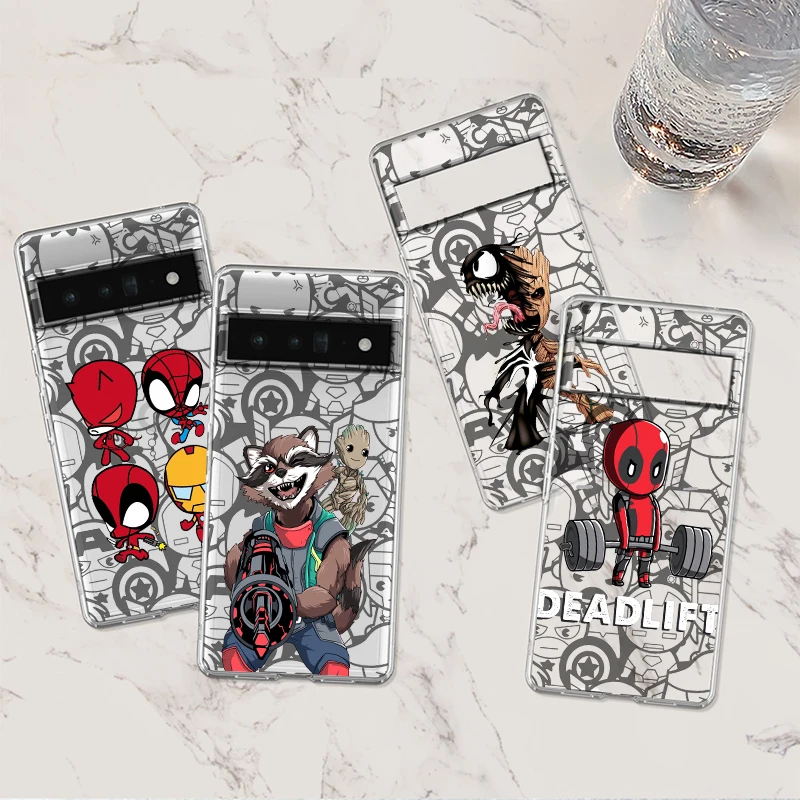 Marvel Superhero Deadpool Shockproof Case for Google Pixel 8 7 6 Pro 6a 5 5a 4 4a XL 5G Transparent Soft Phone Cover