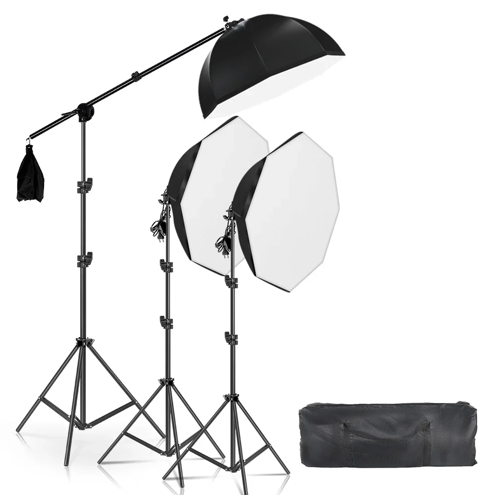 Kits de brazo de iluminación octagonal, Softbox negro, accesorios de fondo de fotografía, sistema de Flash, equipo de estudio fotográfico