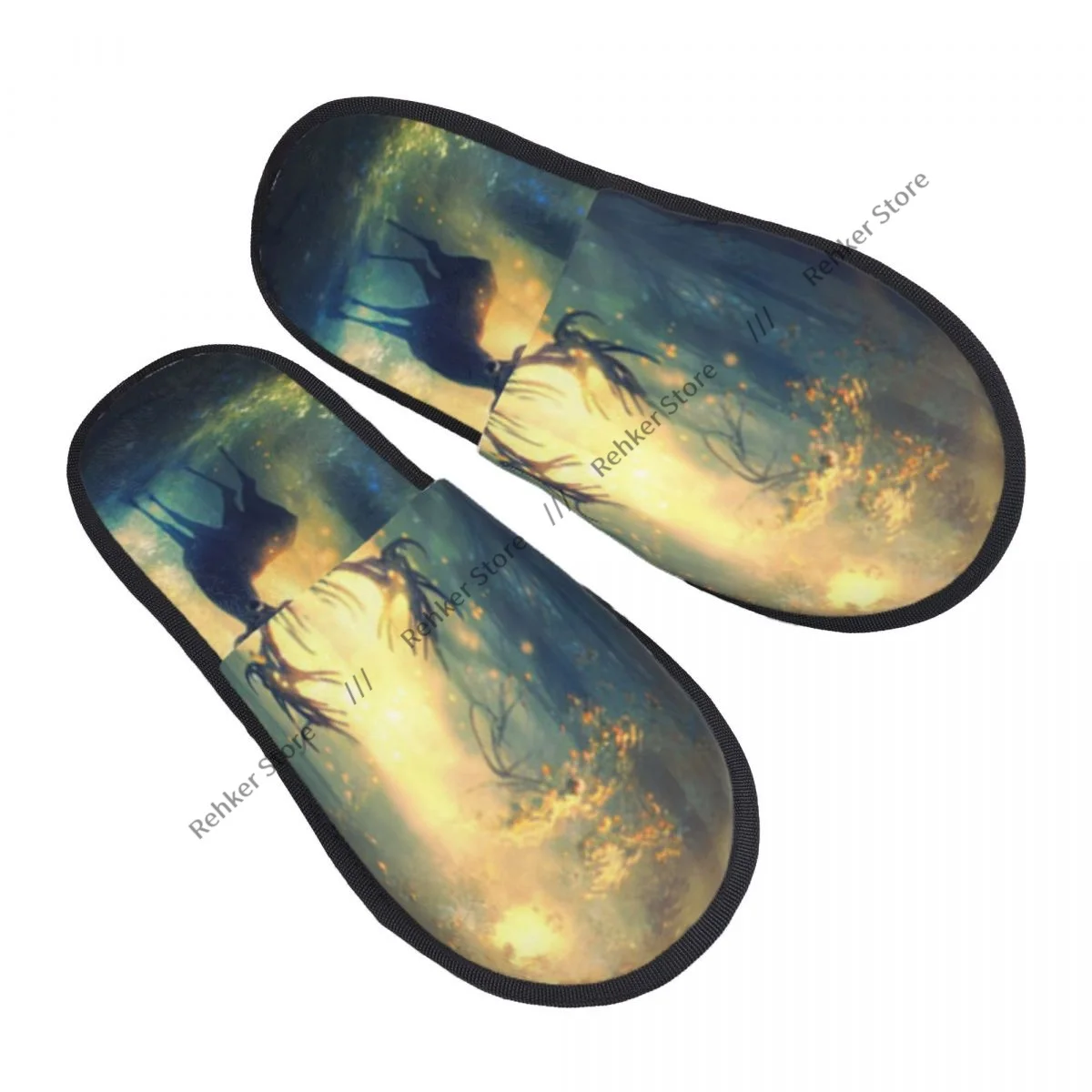 Colorful Deer In The Forest Indoor Slippers Furry Slipper Winter Home Shoes House Flat Closed Toe Slides Flip Flops