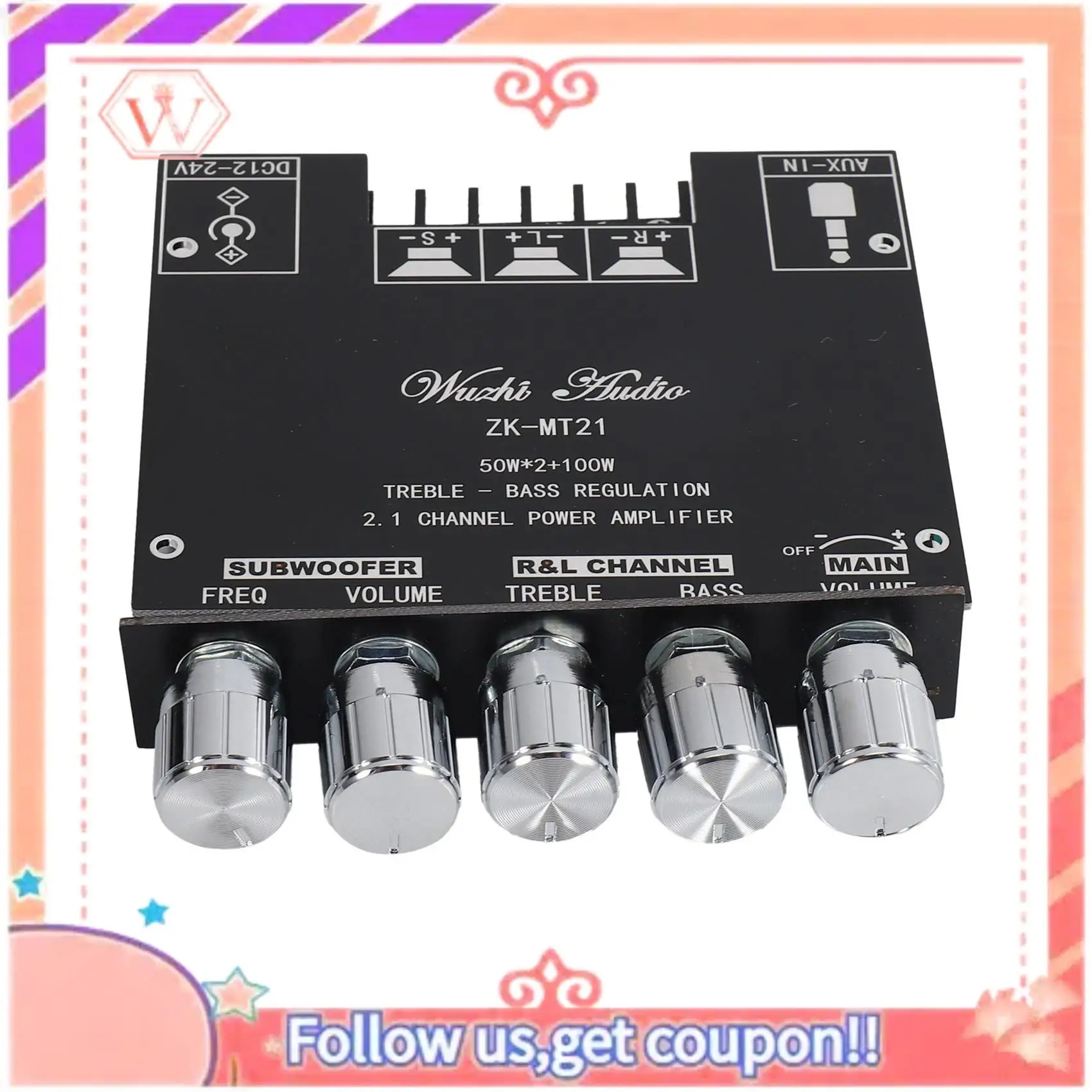 

Upgraded 2X ZK-MT21 2.1 Channel Bluetooth 5.0 Subwoofer Amplifier Board 50WX2+100W Power Stereo Amplifier Board Bass AMP AUX