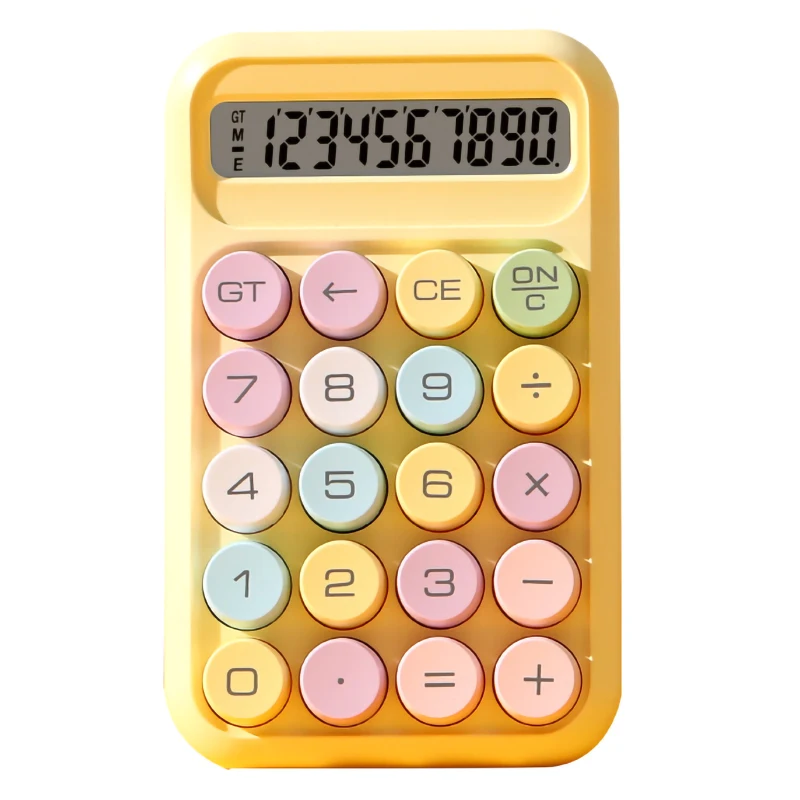 لوحة مفاتيح دائرية، آلة حاسبة ميكانيكية مكونة من 10 أرقام، لون حلوى لطيف، آلة حاسبة للعودة إلى المدرسة، قرطاسية مكتبية