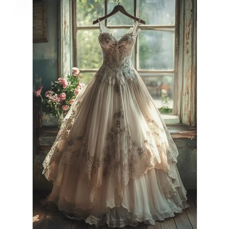 

Historic Medieval Wedding Dress Straps V-neck Sleeveless A-Line Garden Bridal Gown Elegant Vestido De Novia 2025 Customized