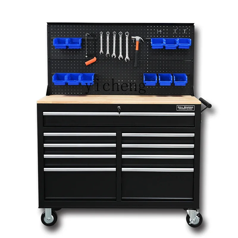 XL Movable Solid Wood Workbench Heavy Workshop Auto Repair Tool Cart Tool Cabinet 9 Drawer