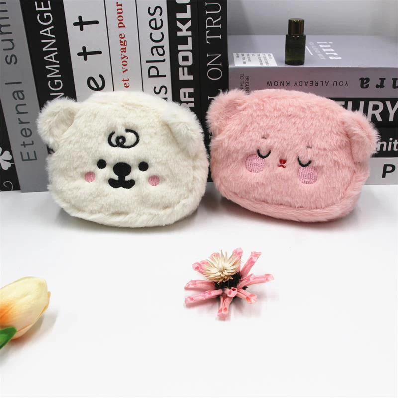 Cute Cartoon Plush Bear Wallet Coin Purse Creative Portable Plush Coin Bag Earphone Lipstick Bag Sundries Storage Bags Card Bags