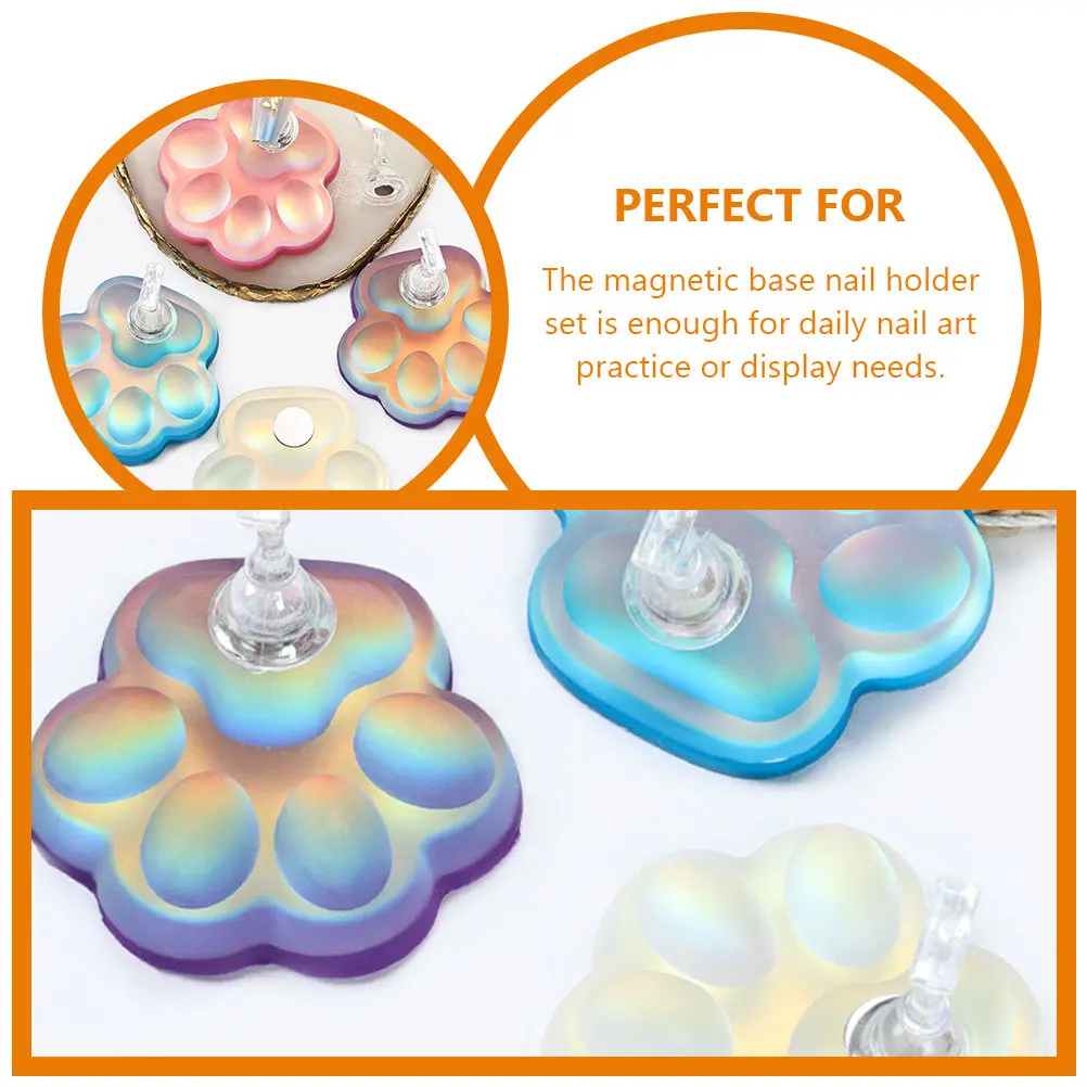 1Set Cat Paw Nail Stand Magnetic Resin Nail Art Practice Holder Stable Display for Acrylic Gel Fake Nails Tips Painting
