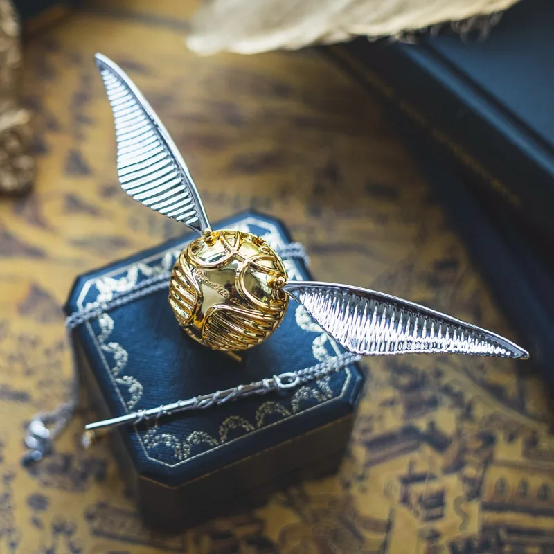 The Golden Snitch Action Figure Toys Proposal Ring Box With Wing Yellow Brass Metal Ring Storage Decoration Model