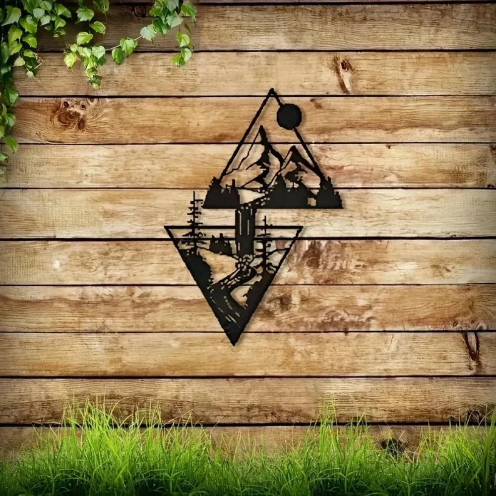 Железное настенное искусство-увлекательная сцена гор и водопада. Придаст элегантности домашнему декору в помещении и на открытом воздухе