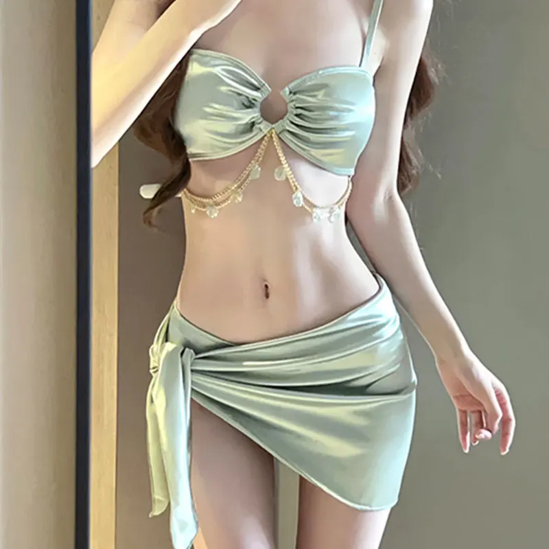 3 قطعة/المجموعة مثير ملابس السباحة امرأة 2025 مجموعة البكيني الحلو رقيقة عارية الذراعين ملابس السباحة الربيع لفساتين الشاطئ الصيف دعوى لفتاة الهدايا