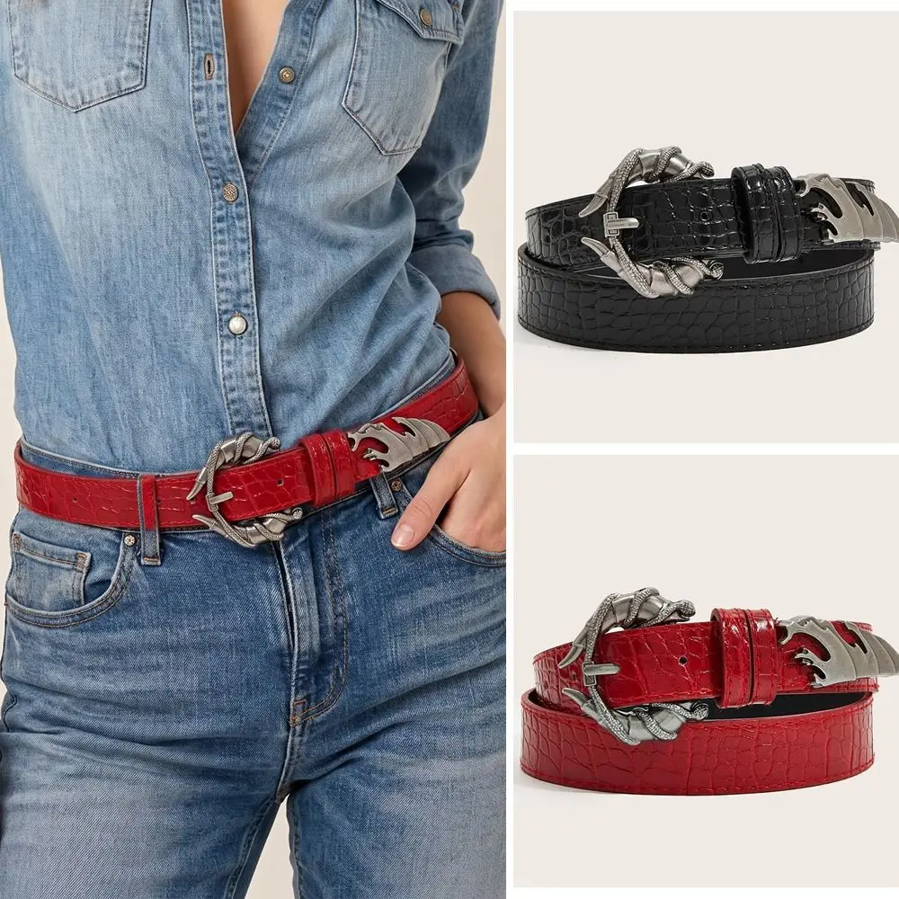 Cool PU Leather Double Snake Belt Gothic Irregular Y2K Rivet Belt Subculture Spicy Girl Snake Buckle Waistband Jeans Accessories