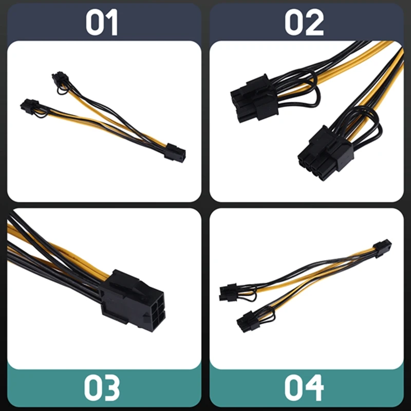 PCI-E PCI Express 6Pin أنثى إلى ثنائي مزدوج 2-Port 8Pin (6 + 2Pin) ذكر F/M محول GPU بطاقة الفيديو سلك الطاقة 18AWG 20 سم