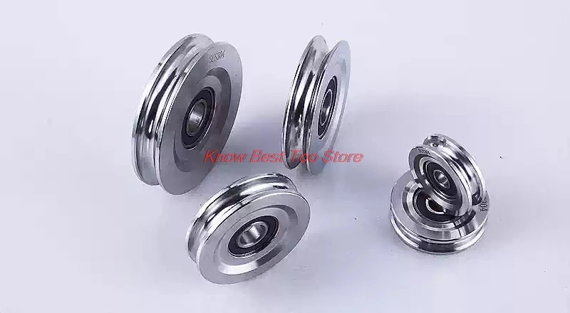 1pc 304 Stainless Steel Pulley U-shaped Track Wire Rope Lifting Wheel Mute Ball Bearing Pulleys Handling Tool Furniture Roller