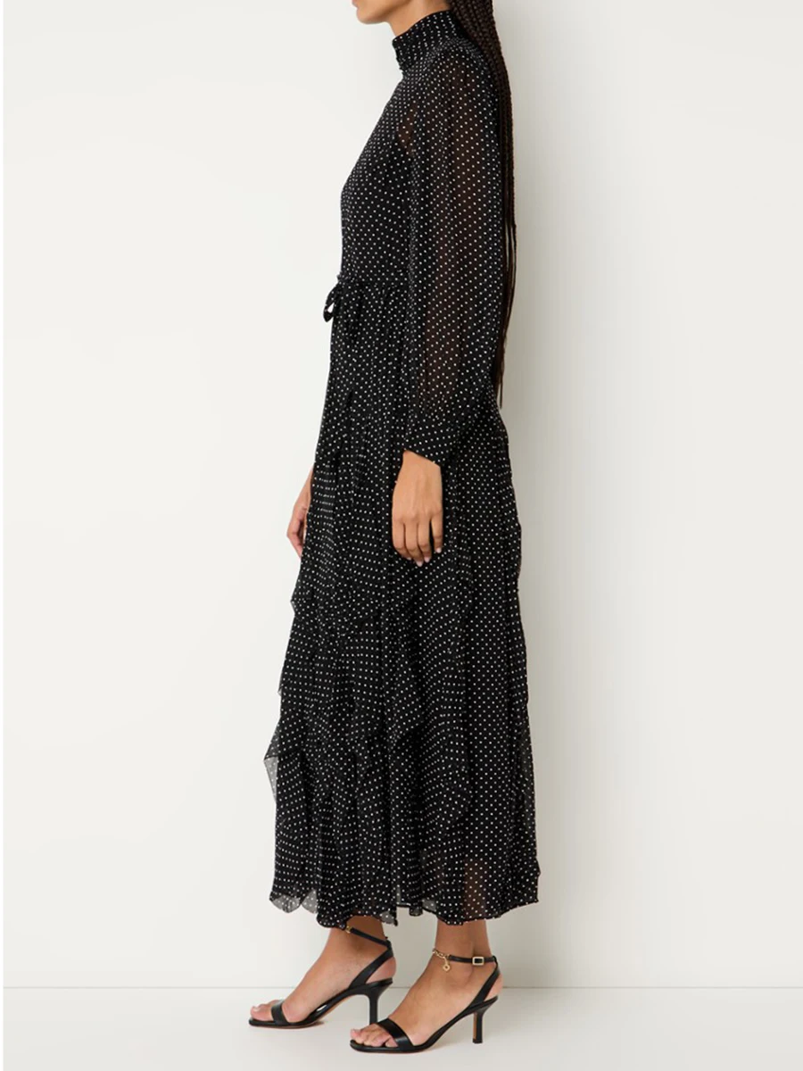 TWOTWINSTYLE pure épissé vague Point robes de mode pour les femmes haute Waneck manches longues Patchwork champignon plis robe femme nouveau