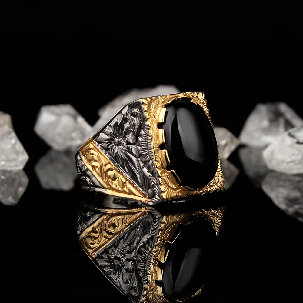 Onyx Stone Edging Plated 925 Sterling Silver Ring