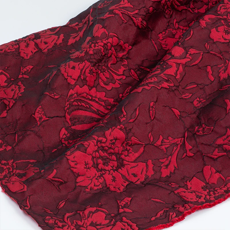 Burgundy Embossed Jacquard Dress Fabrics Fashion Clothing Fabrics for Sewing Cloth Dresses Skirt  140cm Wide Sold By Meter