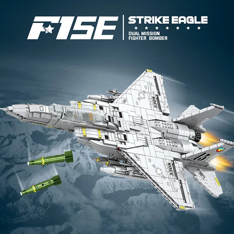 軍用 F15E 戦闘爆撃機飛行機ビルディングブロック、空軍 MOC 33034 第二次世界大戦大型飛行機モデル 2216 個誕生日ギフト