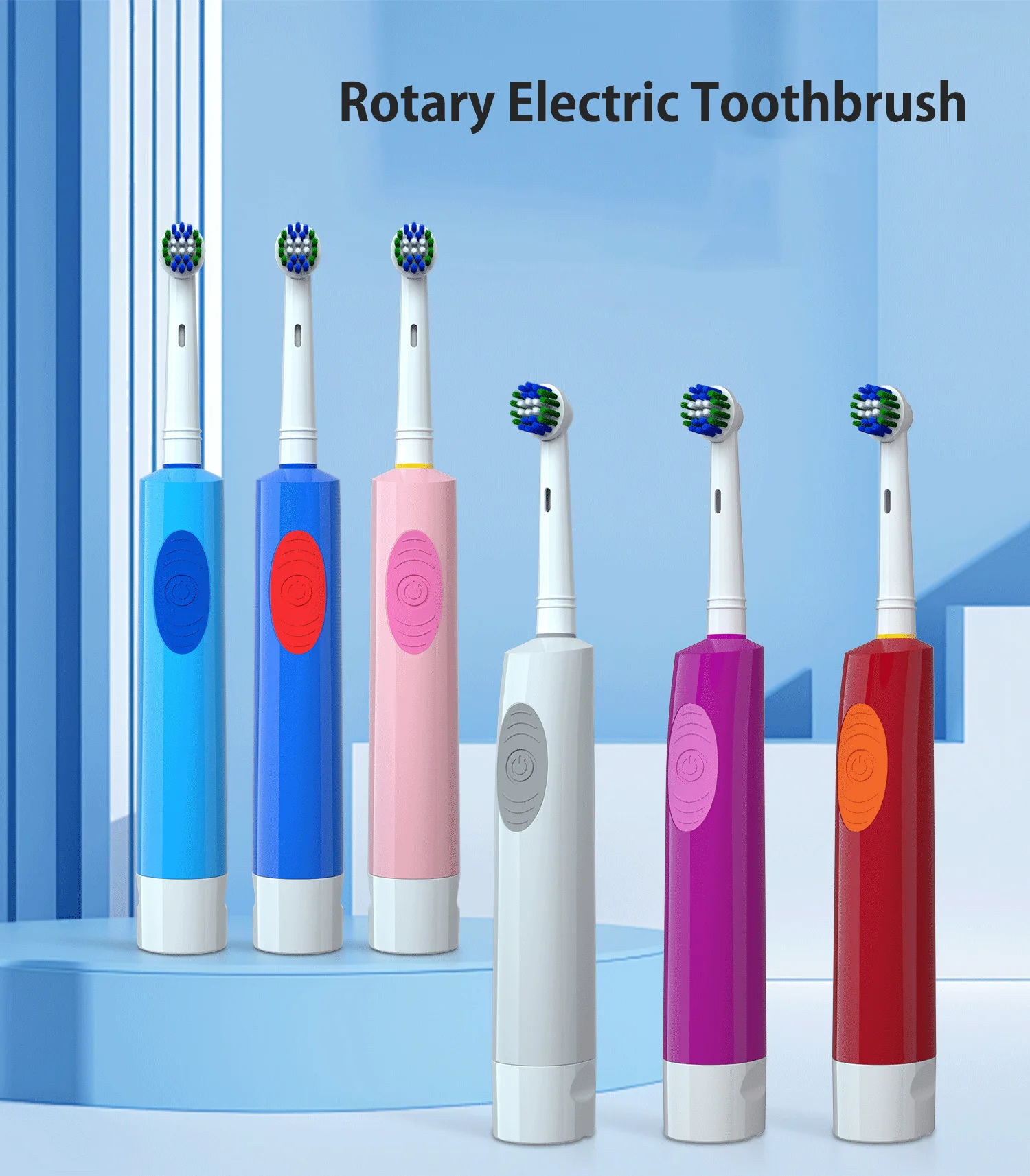 Electric Toothbrush Soft Bristle Rounded Vibrate 2-10pcs Heads Teeth Brush Gum Care Battery Power Teeth Whitening For Adults