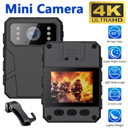 Imagen 2 del producto Mini cámara corporal Full HD 4K, grabadora de vídeo portátil de visión nocturna, cámara de policía, grabadora de aplicación de la ley, cámara corporal DV