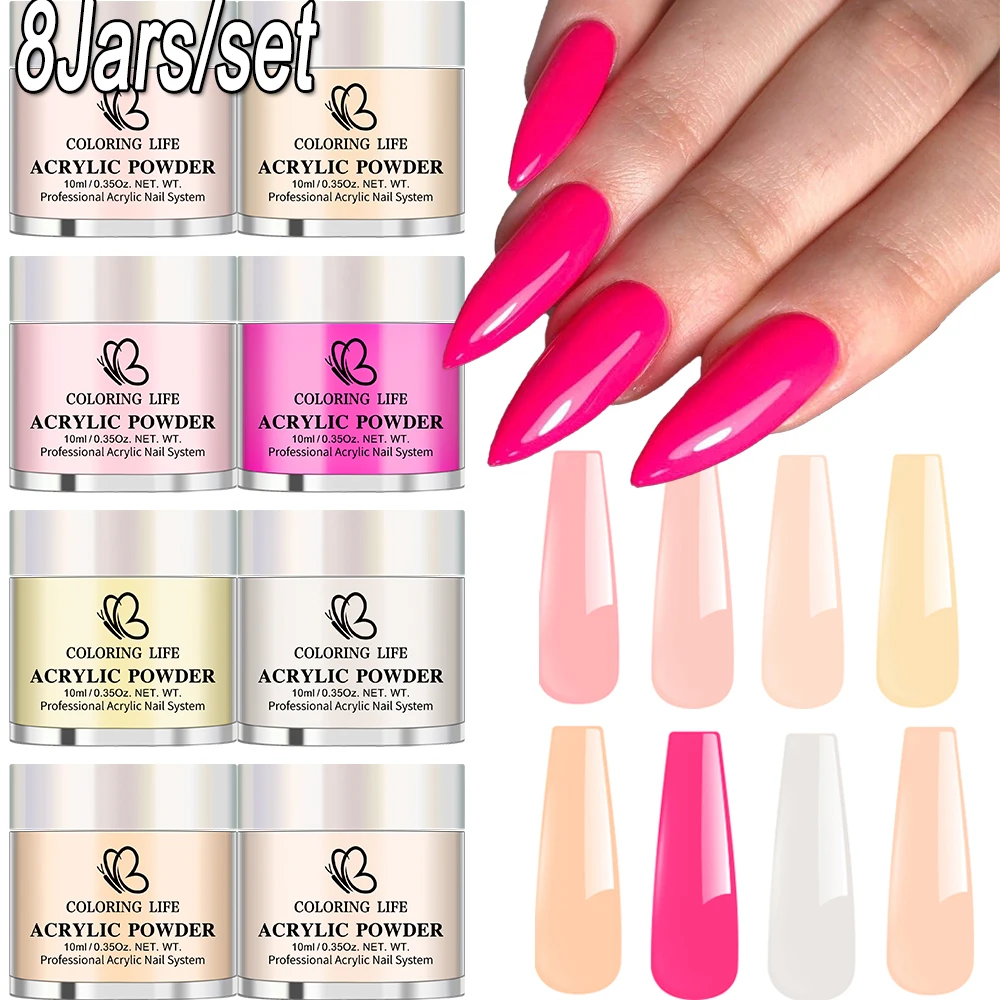 

Акриловая пудра 8 цветов для профессионального наращивания ногтей/дизайна цветов/полимерная пудра для маникюра/3D-эффект/френч-маникюр/кристаллический пигмент для ногтей