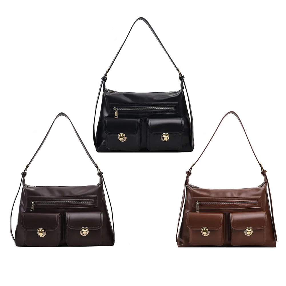 Bolsas de ombro estilo vintage para mulheres, couro PU macio, fecho de zíper, bolso múltiplo, bolsas de luxo, bolsa diária para senhora