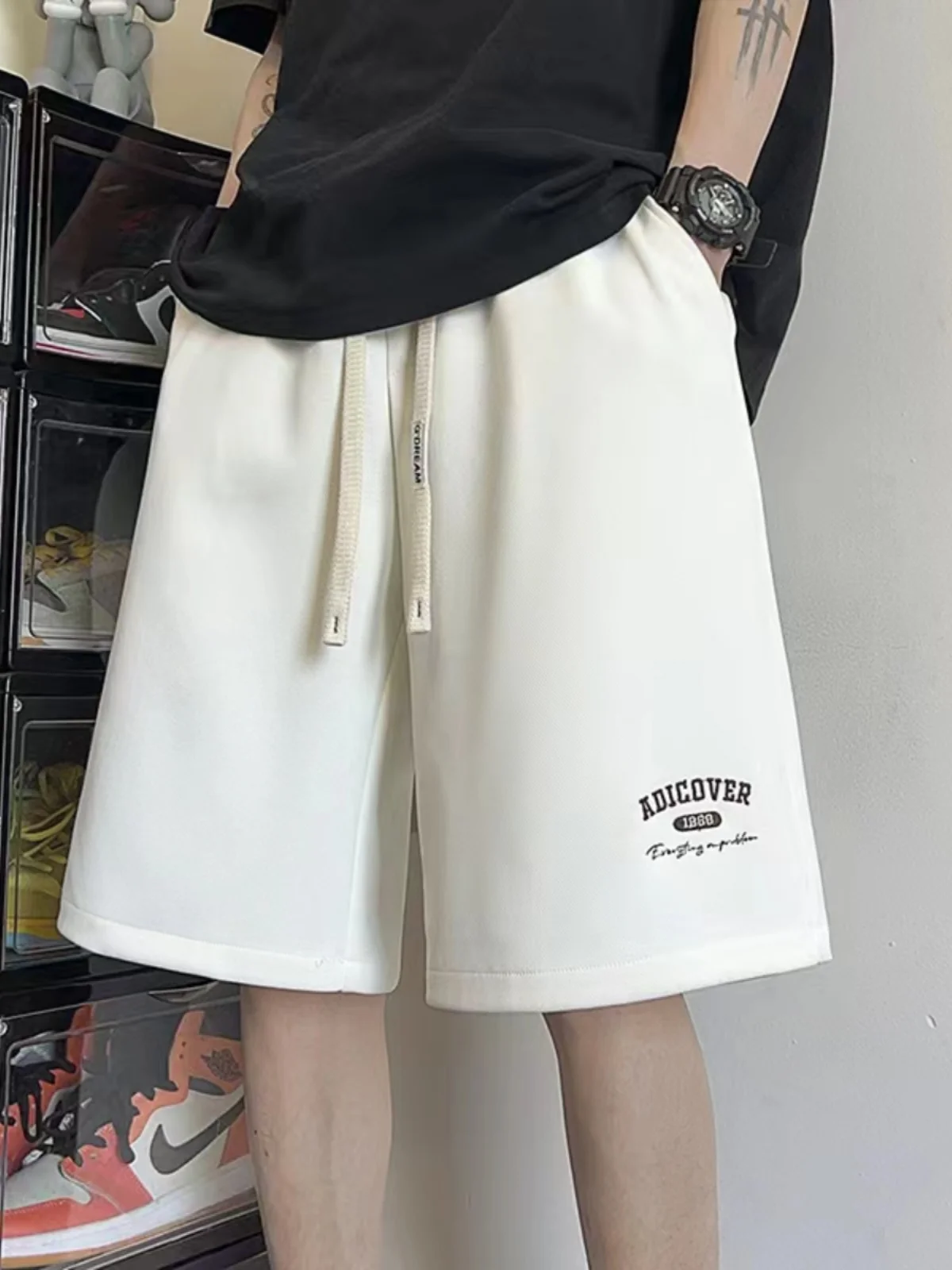 

Мужские летние тонкие свободные повседневные спортивные шорты American Sle в стиле High Street, ретро, модные, длиной до колена, дышащие, из полиэстера