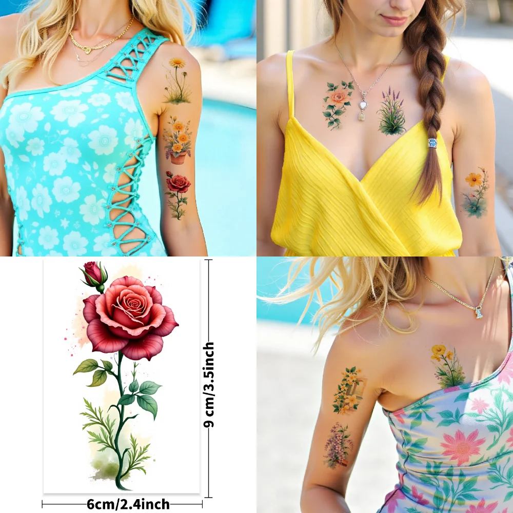 9 قطعة تصاميم طبيعة الوشم المؤقت مقاوم للماء ملصقات الجسم طويلة الأمد الأزهار الوشم المائية للأطفال الفتيات الخدين