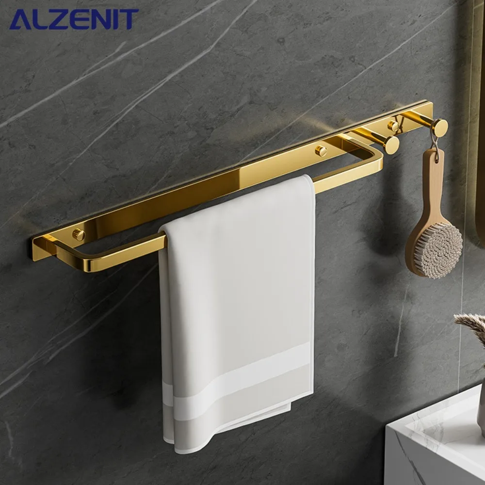 

304 Stainless Steel Towel Bar Wall Mounted Towel Rack Bathroom Hanging Shelf Golden Storage Holder Bathroom Accessories