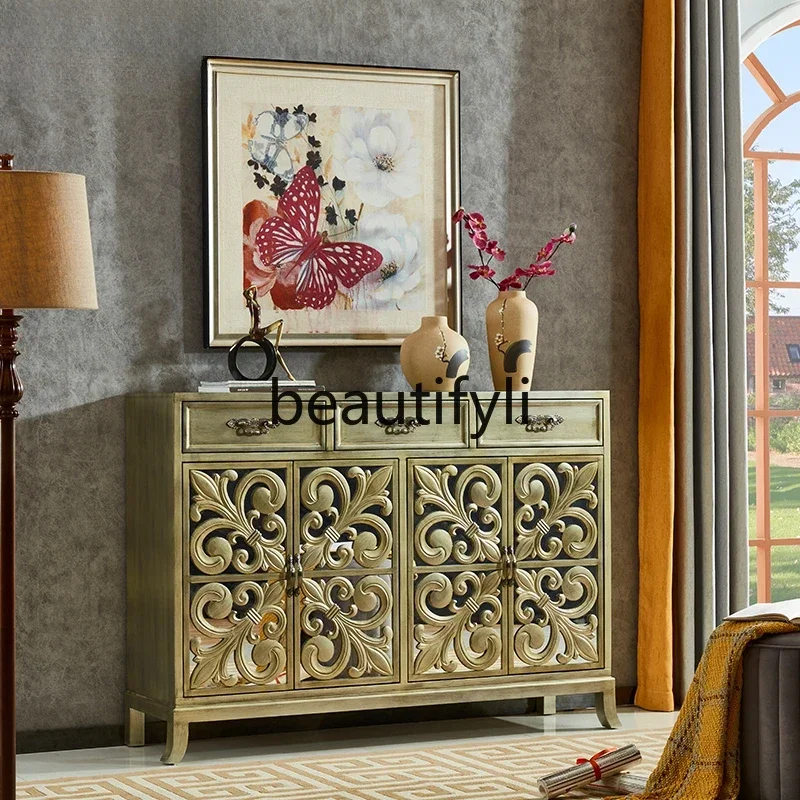 

ssK178 ss25 dining side cabinet mirror engraving old design entrance cabinet light luxury multi-functional decorative side cabin