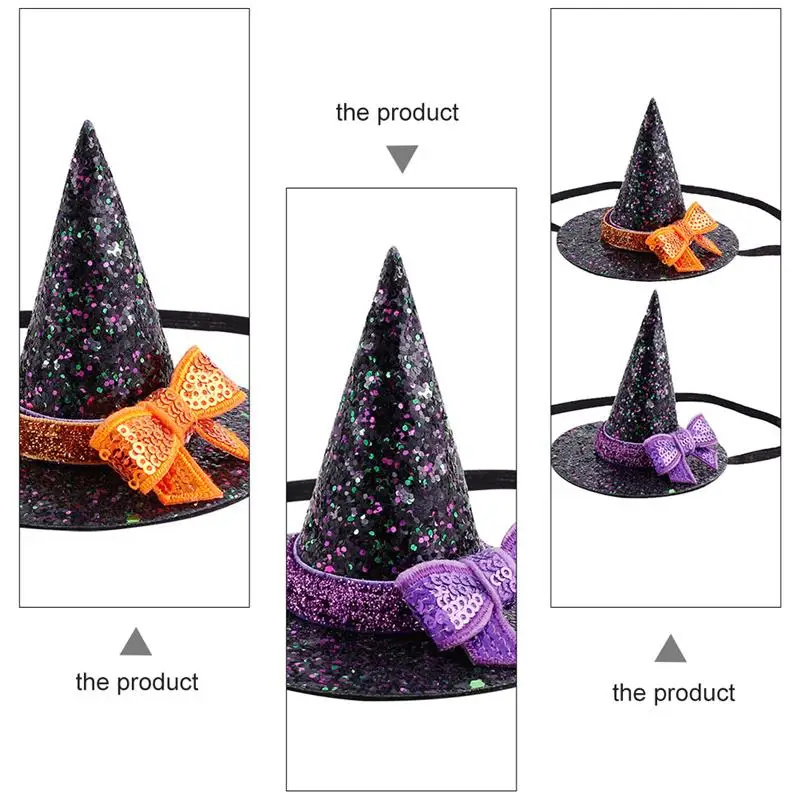 

2Pcs Halloween Adorable Witch Hat with Sequin Bow Headbands Cosplay Festival Party Prom Headwear Hair Accessories