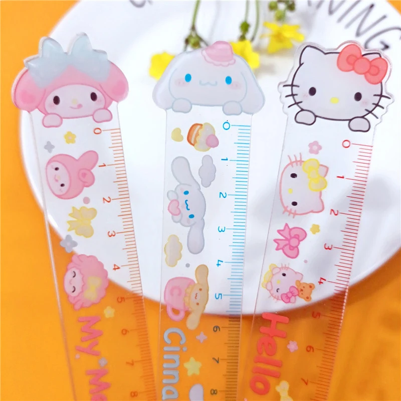 Transparente Acrílico Kawaii Pen Bag para Meninas, Sanrio Kuromi Material Escolar, Dos Desenhos Animados Anime Papelaria, Presentes, 1Pc