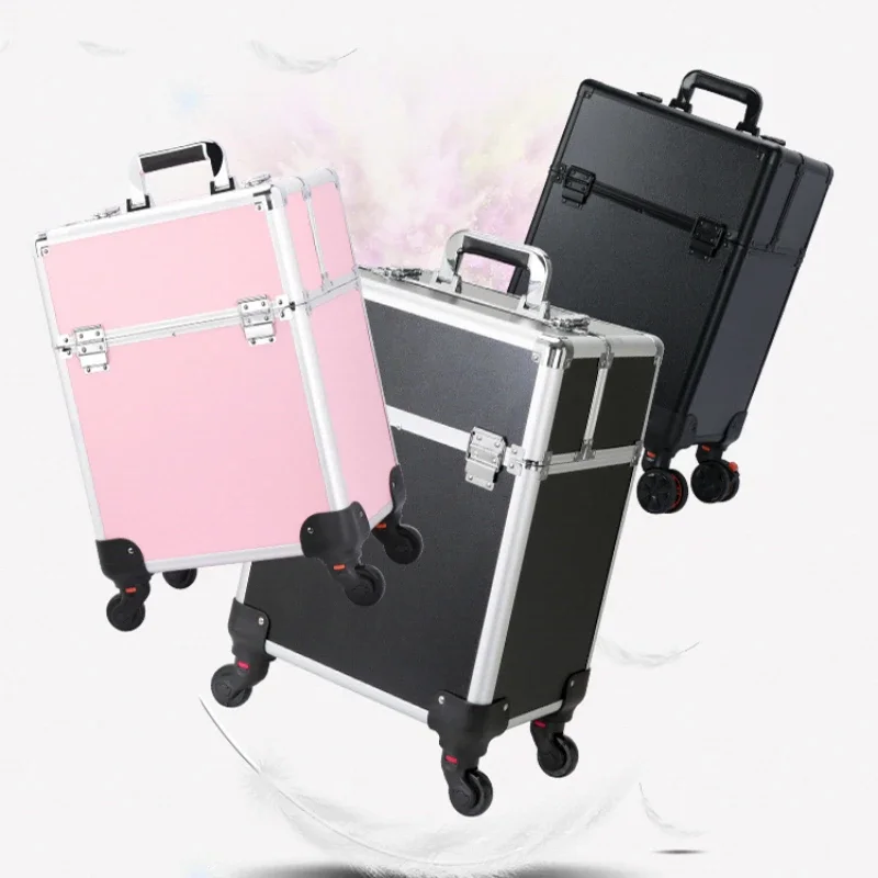 MultiTiered Aluminum Rolling Makeup Case Portable Cosmetic Train Case with Drawers for Beauty Professionals