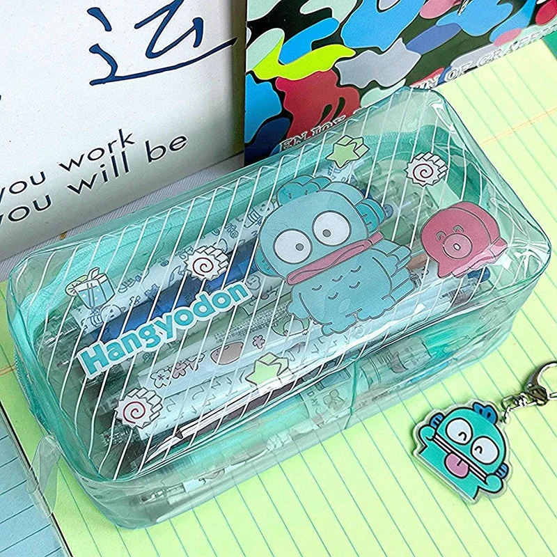 Sanria Anime Hangyodon Transparent Pencil Case Cute Stationery Storage Students Pen Bag Pendant Girls Waterproof Makeup Bag Gift