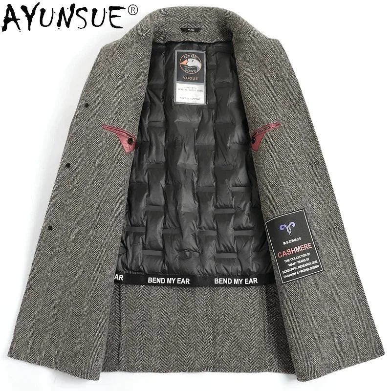 

Thickened Winter Double-sided Cashmere Men's Warm Goose Down Liner Medium 100% Wool Jacket Men Woolen Coat Male Chaqueta FC