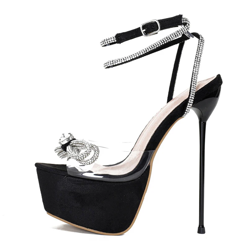 Elegant Women's Party Wedding Shoes Sexy Open Toe PVC Transparent Crystal Bow Platform Sandals