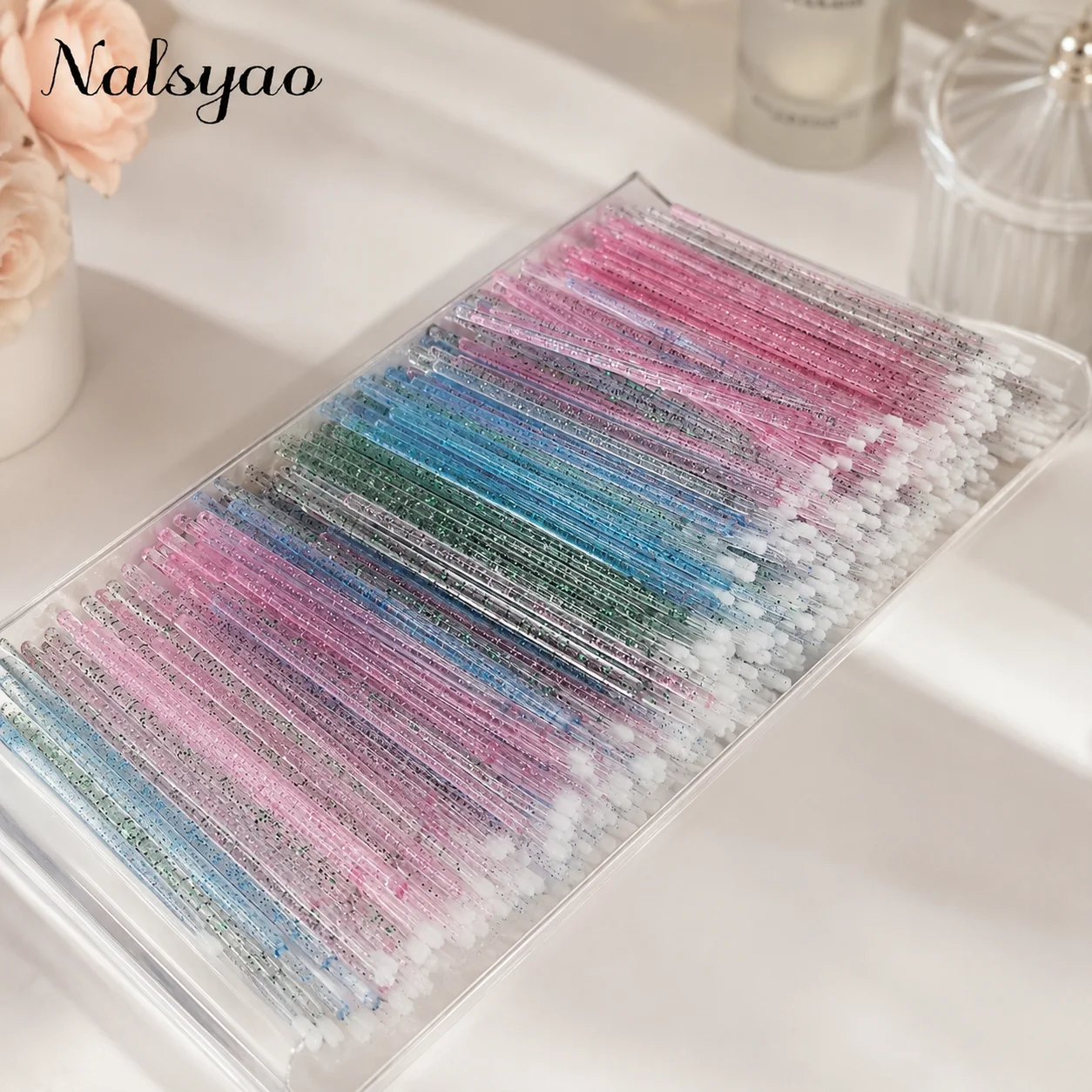 100/500Pcs Crystal Micro Applicator Brush for Eyelash Extension, Micro Cotton Swabs, Lips Mascara Wands Pink Microbrush