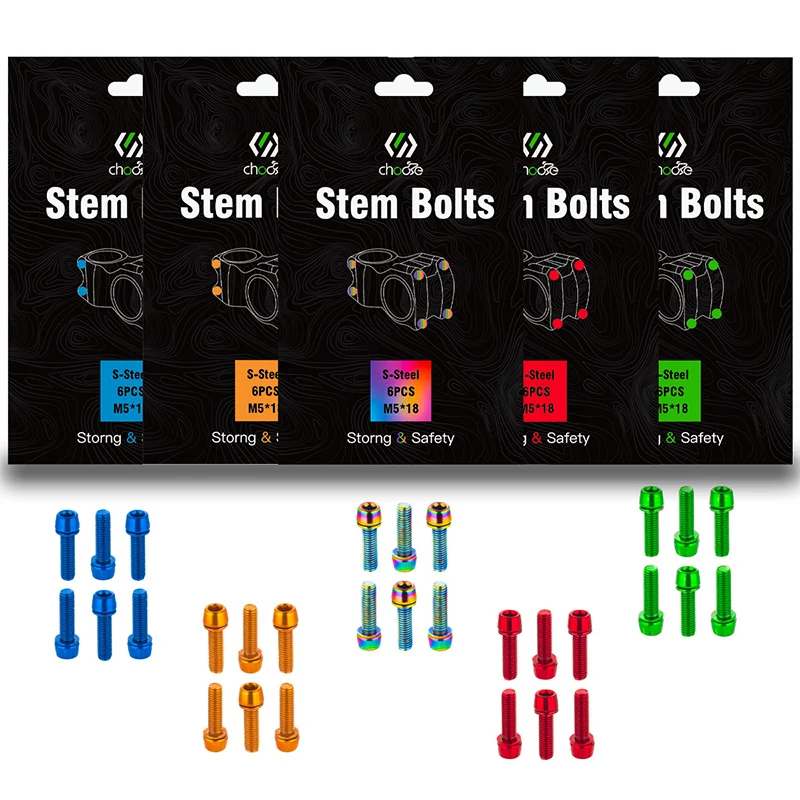 Bicycle Handlebar Screws M5*18MM 6 PCS/SET Plated Colorful Stainless Steel Stem Shifter For MTB Road Bike Stem Riser Screw