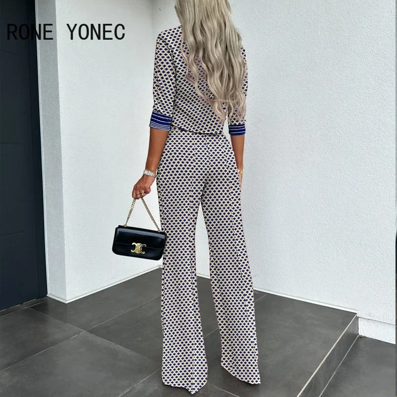 Conjuntos de pantalones de trabajo formales rectos para mujer, Top y pantalones de cuello de bufanda de media manga, moda