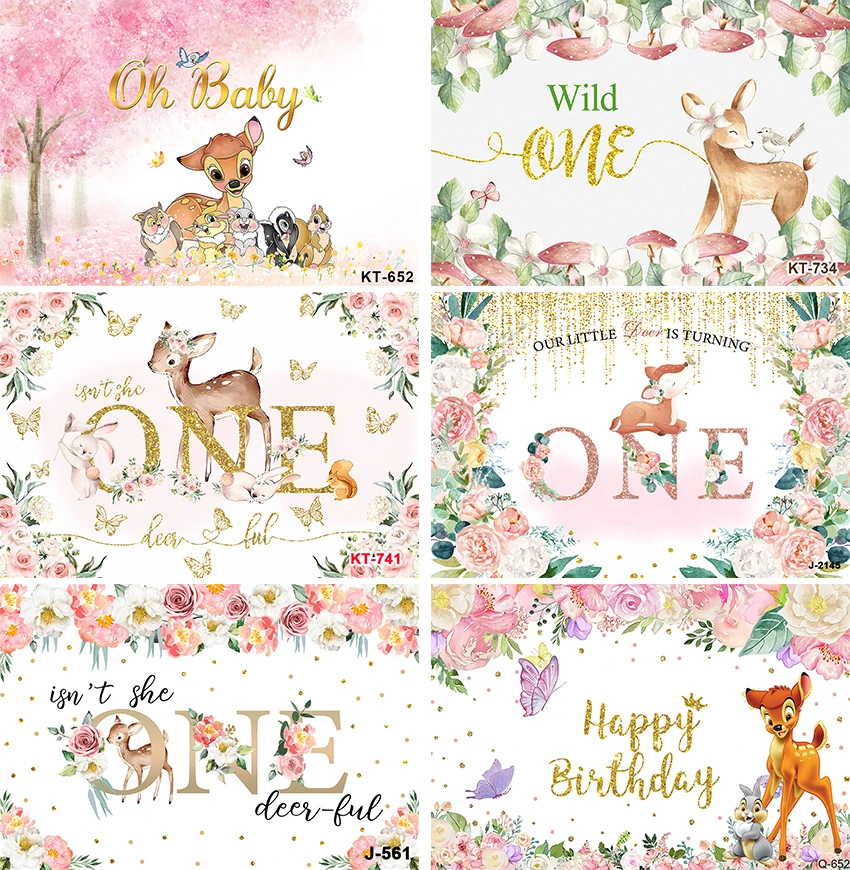 Bambi Deer Backdrop Kid Happy Birthday Wild One Party Jungle Animals Beautiful Scene Photography Background Banner Decor